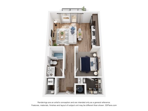 Floor plan for studio, 1 bath, 630 sqft